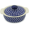 Polish Pottery Baker with Cover with Handles 11&quot; Blue Eyed Peacock