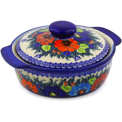 Polish Pottery Baker with Cover with Handles 11&quot; Butterfly Splendor