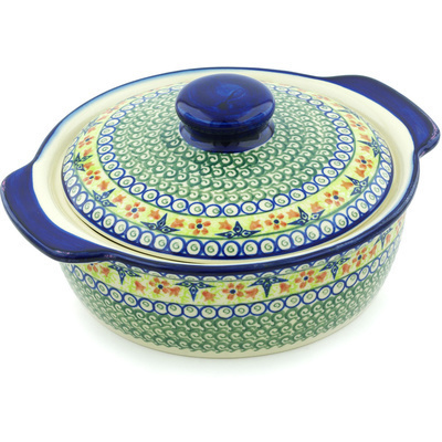 Polish Pottery Baker with Cover with Handles 11&quot; Heavenly Swirls