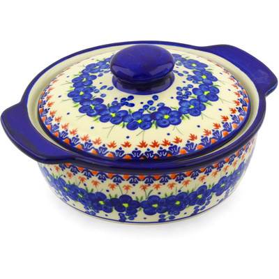 Polish Pottery Baker with Cover with Handles 11&quot; Passion Poppy