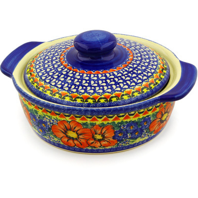 Polish Pottery Baker with Cover with Handles 11&quot; UNIKAT