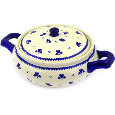 Polish Pottery Baker with Cover with Handles 12&quot; Blue Heart Trio