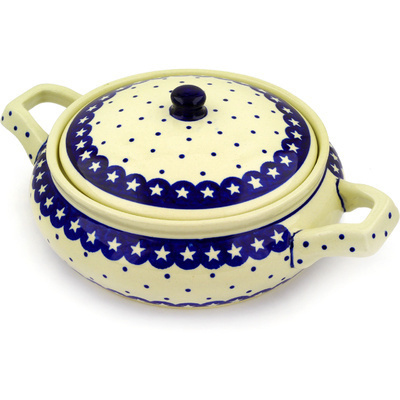 Polish Pottery Baker with Cover with Handles 12&quot; Celestial Dreams
