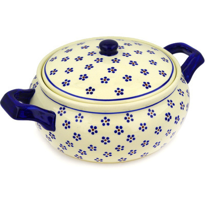 Polish Pottery Baker with Cover with Handles 12&quot; Daisy Dots