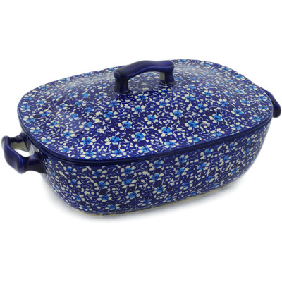 Polish Pottery Baker with Cover with Handles 12&quot; Flowers On The Lake