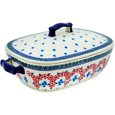 Polish Pottery Baker with Cover with Handles 12&quot; Kismet Red