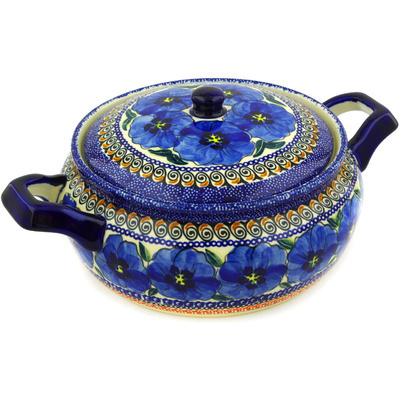 Polish Pottery Baker with Cover with Handles 12&quot; Regal Bouquet UNIKAT