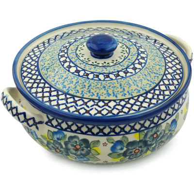Polish Pottery Baker with Cover with Handles 13&quot; Soft And Sweet UNIKAT