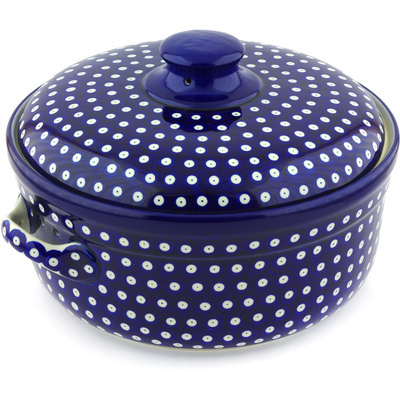 Polish Pottery Baker with Cover with Handles 14&quot; Blue Eyes