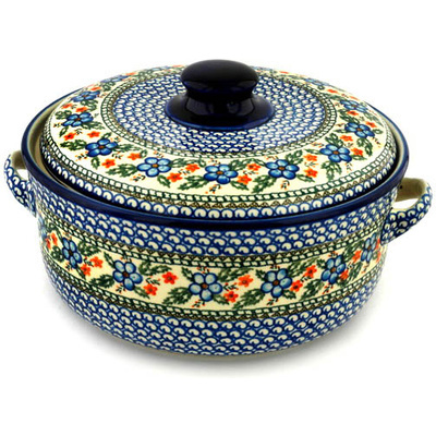Polish Pottery Baker with Cover with Handles 14&quot; Cobblestone Garden