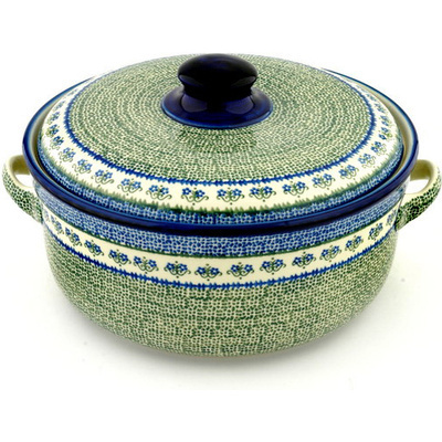 Polish Pottery Baker with Cover with Handles 14&quot; Fanciful Daisy