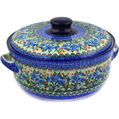Polish Pottery Baker with Cover with Handles 14&quot; Sprouting Vines UNIKAT