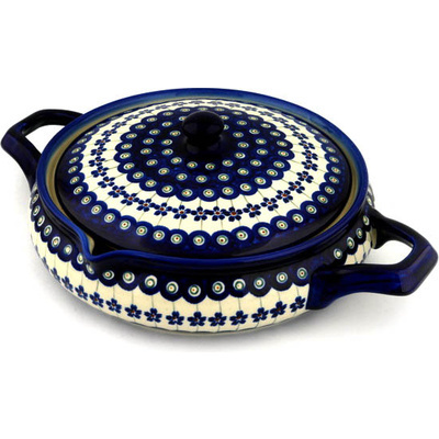 Polish Pottery Baker with Cover with Handles 15&quot; Flowering Peacock