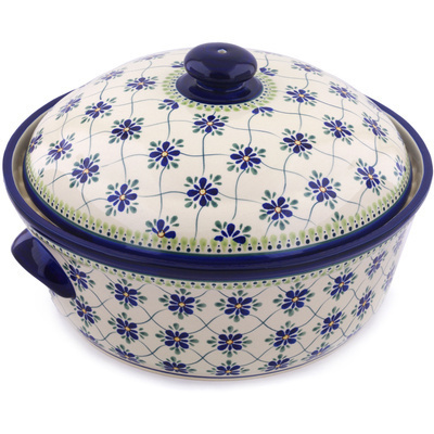 Polish Pottery Baker with Cover with Handles 15&quot; Gingham Trellis