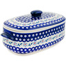 Polish Pottery Baker with Cover with Handles 15&quot; Peacock Forget-me-not