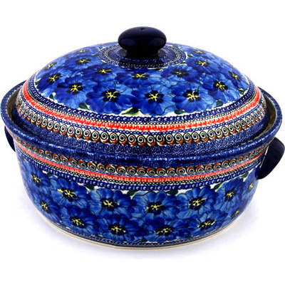 Polish Pottery Baker with Cover with Handles 15&quot; Regal Bouquet UNIKAT