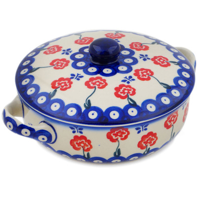 Polish Pottery Baker with Cover with Handles 8&quot; Blue Eye Spring