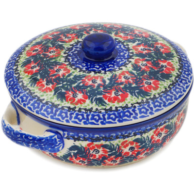 Polish Pottery Baker with Cover with Handles 8&quot; Front Porch Blooms