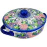 Polish Pottery Baker with Cover with Handles 8&quot; Happy Hydrangea UNIKAT