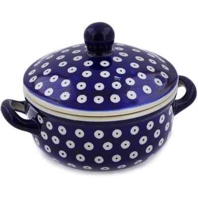 Polish Pottery Baker with Cover with Handles 8&quot; Peacock Eyes