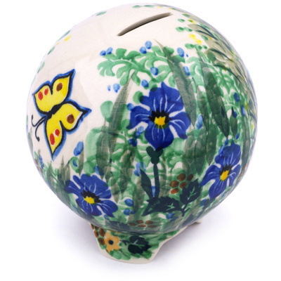 Polish Pottery Ball Piggy Bank 4&quot; Spring Garden UNIKAT