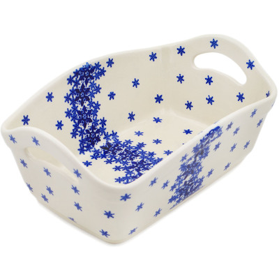 Polish Pottery Basket 11&quot; Snowflake Dance