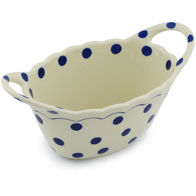 Polish Pottery Basket 9&quot; Polka Dot Delight