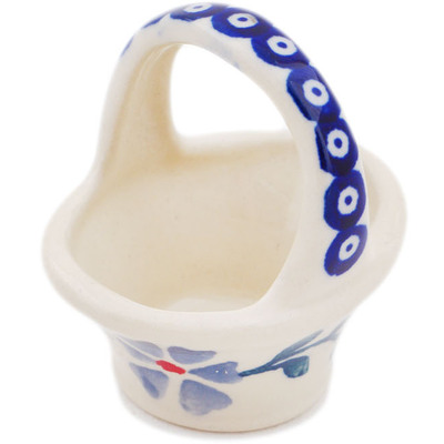 Polish Pottery Basket Ornament 0&quot; Peacock Forget-me-not