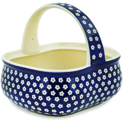 Polish Pottery Basket with Handle 10&quot; Simple Daisy