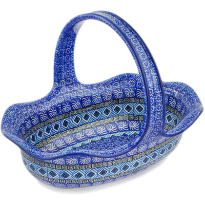 Polish Pottery Basket with Handle 11&quot; Aztec Sky