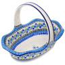 Polish Pottery Basket with Handle 11&quot; Blue And Green Flower Dream