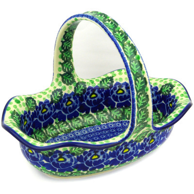 Polish Pottery Basket with Handle 11&quot; Blue Bliss