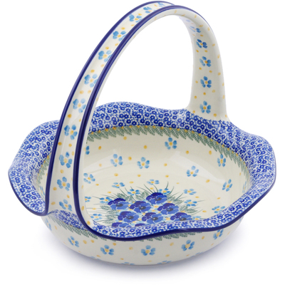 Polish Pottery Basket with Handle 11&quot; Blue Dreams