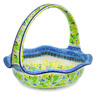 Polish Pottery Basket with Handle 11" Blue Hydrangea UNIKAT