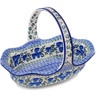 Polish Pottery Basket with Handle 11&quot; Blue Pansy