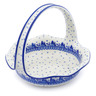 Polish Pottery Basket with Handle 11&quot; Blue Winter