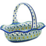 Polish Pottery Basket with Handle 11&quot; Crazy Daisy