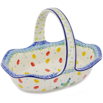 Polish Pottery Basket with Handle 11" Egg-celent