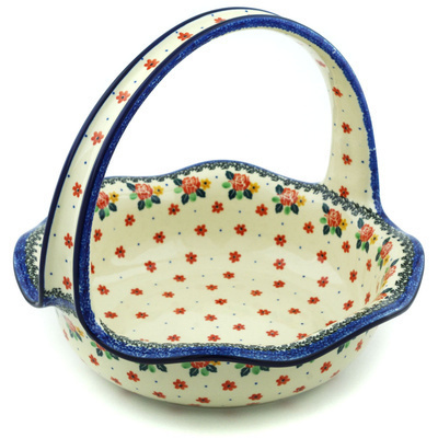 Polish Pottery Basket with Handle 11&quot; Garden Party