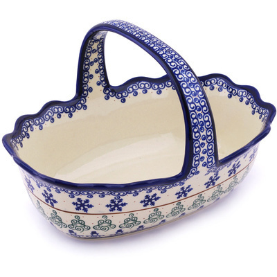 Polish Pottery Basket with Handle 11&quot;