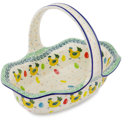 Polish Pottery Basket with Handle 11&quot;