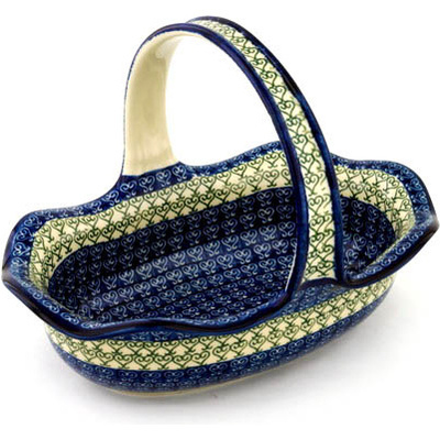 Polish Pottery Basket with Handle 11&quot; Lovely Heart
