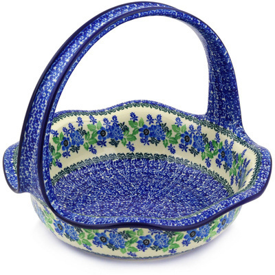 Polish Pottery Basket with Handle 11&quot; Pretty In Blue