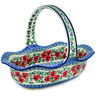 Polish Pottery Basket with Handle 11&quot; Red Pansy