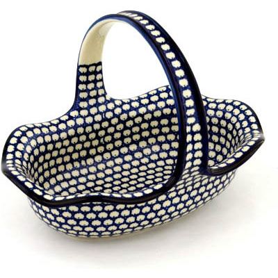 Polish Pottery Basket with Handle 11&quot; Stepping Stones