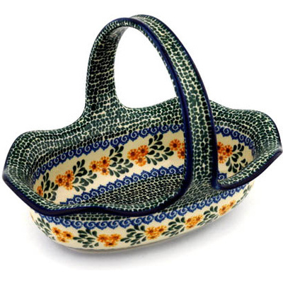 Polish Pottery Basket with Handle 11&quot; Summer Day