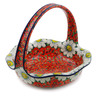 Polish Pottery Basket with Handle 11&quot; Sweet Red Petals UNIKAT