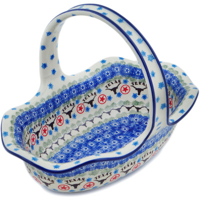 Polish Pottery Basket with Handle 11&quot; Texas Longhorns