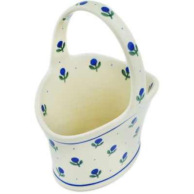 Polish Pottery Basket with Handle 7&quot; Blue Buds