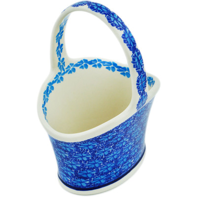 Polish Pottery Basket with Handle 7&quot; Deep Into The Blue Sea